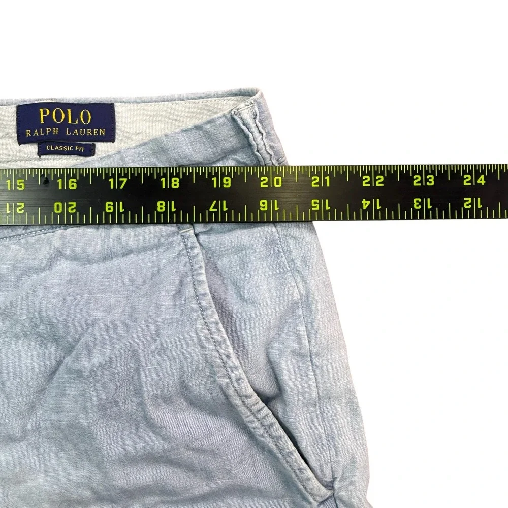 Polo Ralph Lauren Shorts‎ Men 40 Light Blue Classic Fit Linen Blend Golf